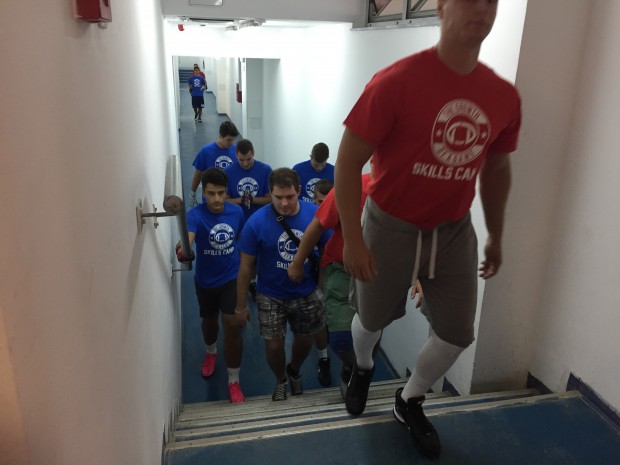 Players get ready to take the field.