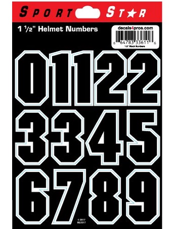 SportStar Block Number Helmet Decals Black